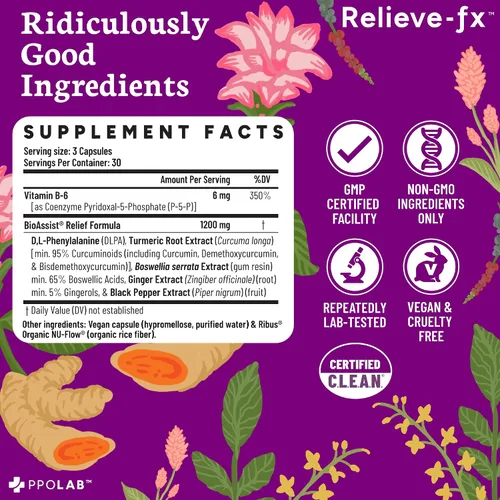 Miniatura 7 de Relieve-fx DLPA Boswellia - Suplemento de jengibre y cúrcuma para la salud de la inflamación, corazón, intestino, calambres, articulaciones