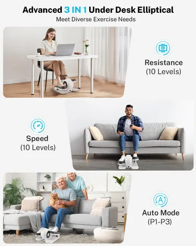 Miniatura 2 de Gonex Under Desk Elliptical Exercise Machine Electric Sitting Seated Leg Pedal Exerciser with Resistance for Seniors Elderly Home 3 in 1 Mini Blanco