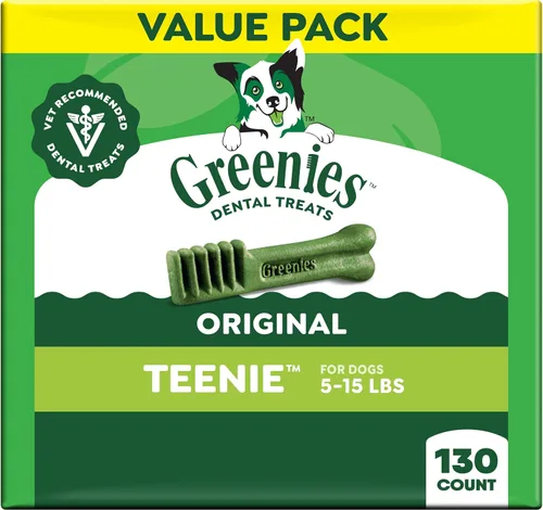 Greenies - Golosinas naturales para la salud dental de perros chiquititos, sabor original, paquete de 36 onzas (130 unidades)