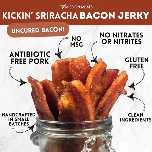 Miniatura 3 de Delicioso charqui de tocineta real sin curar, charqui hecho a mano en pequeños lotes, Kickin' Sriracha, MSG, libre de nitratos y nitritos