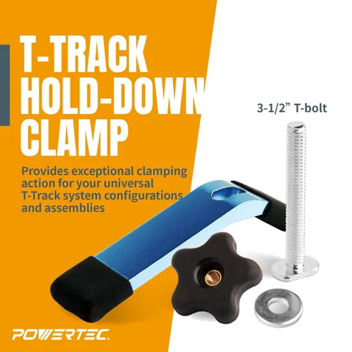 Miniatura 2 de POWERTEC 71168-P3V Abrazadera de retención T-Track, 5-1/2" L x 1-1/8" W, paquete de 6, abrazaderas de riel en T para carpintería
