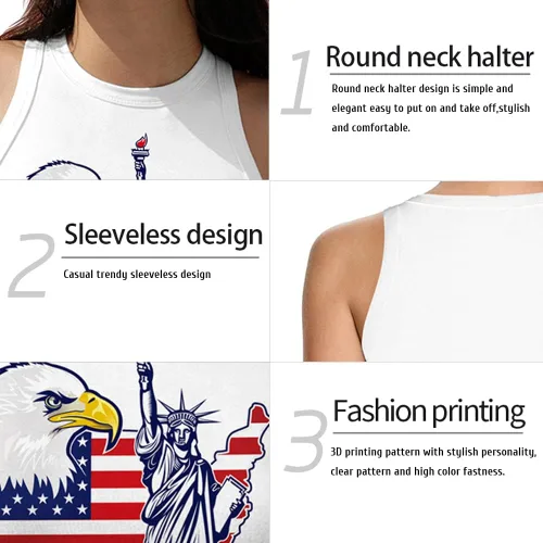 Miniatura 9 de Camiseta corta con bandera estadounidense para mujer, patriótica de Estados Unidos, para el 4 de julio, sexy, expuesta, suave, para verano, sin