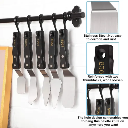 Miniatura 4 de Juego de cuchillos de paleta grandes de 5 piezas, cuchillos de pintura de acero inoxidable con asas de madera para pintura acrílica y al óleo