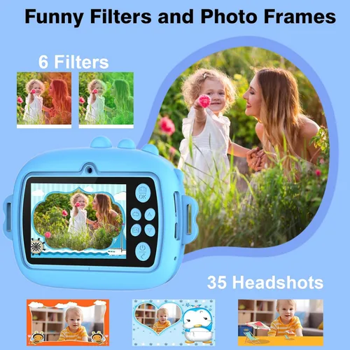 Miniatura 5 de Cámara para niños con impresión instantánea, cámaras duales delanteras y traseras, juguete digital de viaje portátil, cumpleaños para niñas y niños