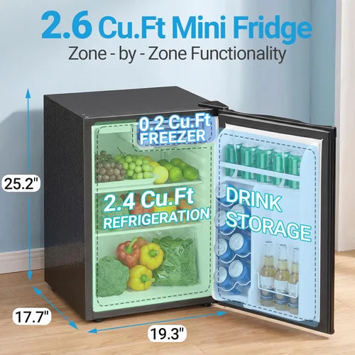 Miniatura 2 de Erivess Mini refrigerador de 2.6 pies cúbicos con congelador, refrigerador compacto de una sola puerta con 7 ajustes de temperatura ajustable, 2