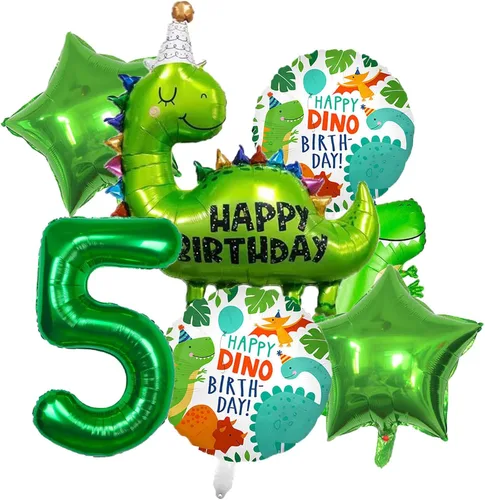 Miniatura 6 de Decoraciones de dinosaurio de primer cumpleaños - Globos de aluminio de dinosaurio y suministros de fiesta para niños