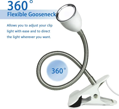 Miniatura 6 de Lámpara de escritorio Lámparas de mesa para el cuidado de los ojos, rotación de 360°, cuello de ganso con clip, luz de lectura, luz de libro