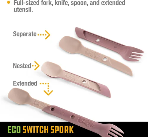 Miniatura 2 de UCO Reciclado ECO Switch Spork - Juego de utensilios de camping integrados de 2 piezas Púrpura (Plum Purple)