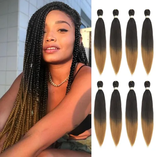 Miniatura 25 de Beyond Beauty - Trenzas preestiradas de cabello profesional sin picazón, ajuste de agua caliente, fibra sintética, textura Yaki, extensiones