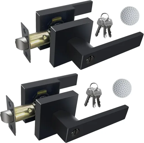 Miniatura 25 de Manija de puerta negra mate resistente, manija de puerta de entrada con llave igual, pomos de puerta con cerradura y llave, manija de puerta Negro