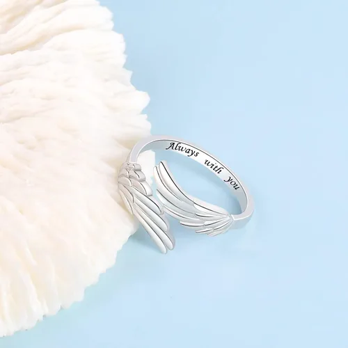 Miniatura 4 de YLT Anillo de plata de ley 925 con alas de ángel con plumas y plumas ajustables y delicadas, anillos abiertos para el pulgar para mujeres y niñas