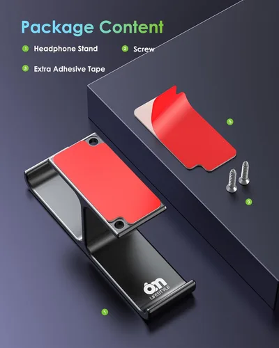 Miniatura 6 de Soporte de aluminio para auriculares debajo del escritorio, soporte doble para auriculares con adhesivo de resistencia industrial y montaje