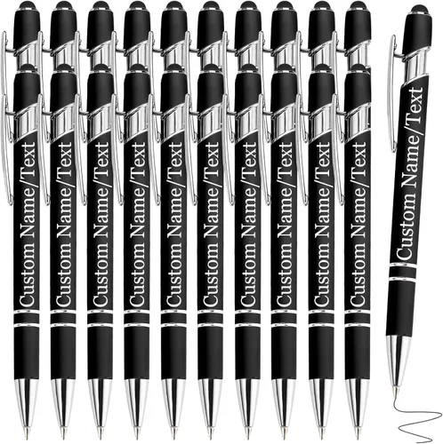 Miniatura 40 de Bolígrafos personalizados con nombre, paquete de 10 bolígrafos personalizados a granel, bolígrafo de tinta negra grabada con punta de lápiz óptico
