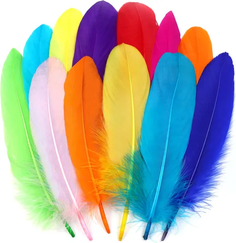 Miniatura 32 de 50 piezas de plumas de ganso naturales de 5 estilos, accesorios de ropa, paquete de estilos arcoíris, decoración de Pascua, Navidad, ropa