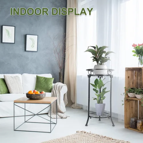 Miniatura 2 de Soporte de Plantas de Interior de 2 Niveles, Soportes de Plantas de Metal Altos para Exterior de 20.3 Pulgadas Negros, Soporte de Esquina Individual