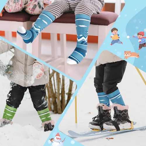 Miniatura 5 de unenow Calcetines de esquí de lana merino para niños, 2 pares, calcetines térmicos cálidos de invierno para niños y niñas pequeños