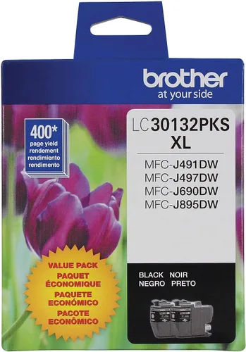 Miniatura 6 de Brother LC30132PKS - Paquete de 2 cartuchos de tinta negra de alto rendimiento, rendimiento de página de hasta 400 páginas/cartucho, LC3013 Negro