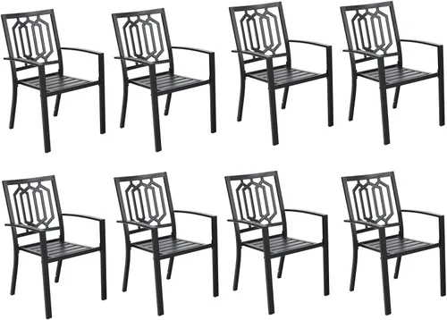 Miniatura 16 de MFSTUDIO Juego de 2 sillas de comedor al aire libre, sillas de metal para patio, sillas de comedor de hierro forjado negro con cojín para terraza