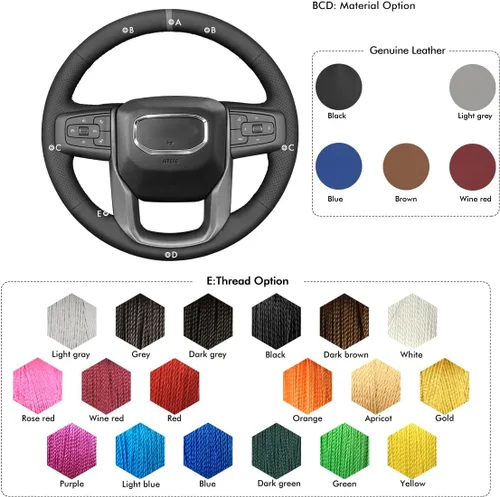 Miniatura 7 de MEWANT Funda para Volante para GMC Sierra 1500 / Sierra 1500 Limited/Sierra 2500 / Sierra 3500/ Yukon (XL) Envoltura de Volante Cosida a Mano