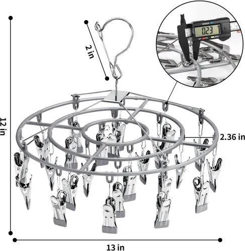 Miniatura 5 de PHYDELU Estante de secado para ropa con 24 clips, colgador de calcetines para secar, colgar ropa para secadora, ropa interior, perchas para ropa