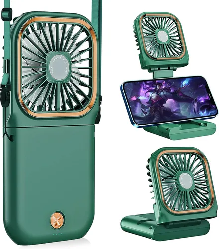 Miniatura 10 de Ventilador de cuello portátil mini silencioso de mano personal plegable USB recargable operado para el hogar, oficina, exteriores, viajes, 3000mAh