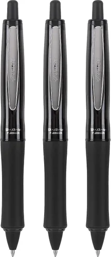PILOT Dr. Grip FullBlack Bolígrafo recargable y retráctil, punta media, tinta negra, paquete de 3 (14634), ideal para la escuela, diario y escritura