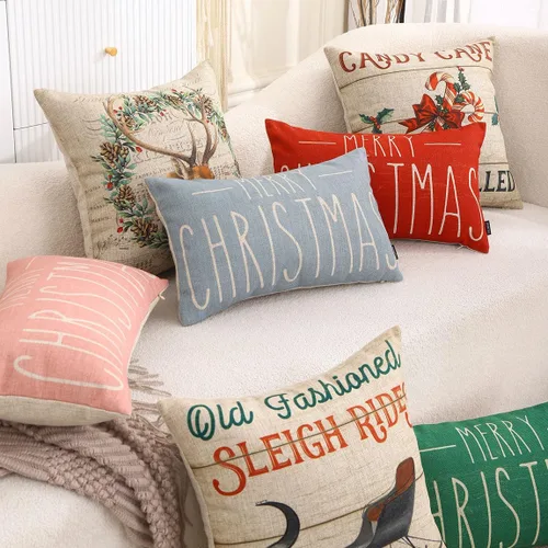 Miniatura 9 de TRENDIN Funda de almohada de Navidad de 18 x 18 pulgadas para sofá, casa de campo, decoración de invierno, funda de cojín cuadrada de lino