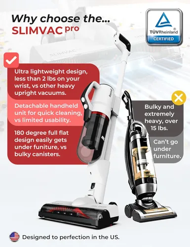 Miniatura 2 de Roomie Tec SlimVac Pro - Aspiradora inalámbrica para el hogar, batería de 2200 mAh, alta potencia de succión, ligera, desmontable de mano con filtro
