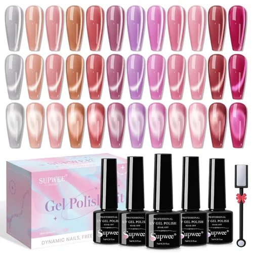Miniatura 16 de Juego de esmalte de uñas magnético de ojo de gato, 12 colores, esmalte de uñas de ojo de gato 9D, brillo holográfico, esmalte de gel magnético, Gel