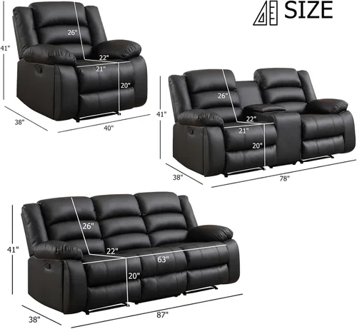 Miniatura 2 de EBELLO - Silla reclinable manual, silla reclinable de cuero sintético con portavasos ocultos, reposabrazos y respaldo acolchados, sofá individual