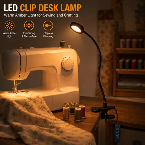 Miniatura 8 de Lámpara de escritorio USB con clip con 3 modos de color, brillo ajustable, cuello de cisne, temporizador de 1 minuto, luz de libro para leer libro