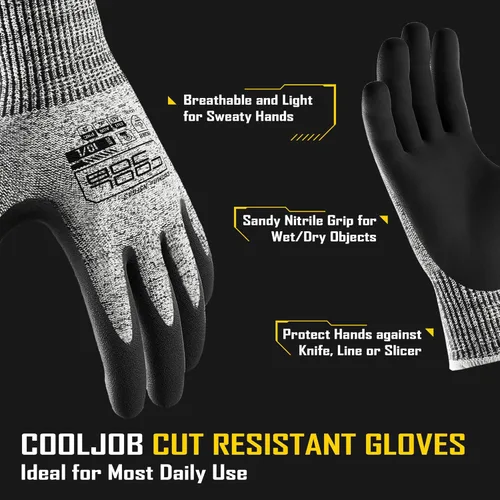 Miniatura 2 de COOLJOB A3 Cut Resistant Safety Work Gloves with Nitrile Grip, Touchscreen & Flexible for Gardening Fishing Construction A3 gris (paquete de 1)