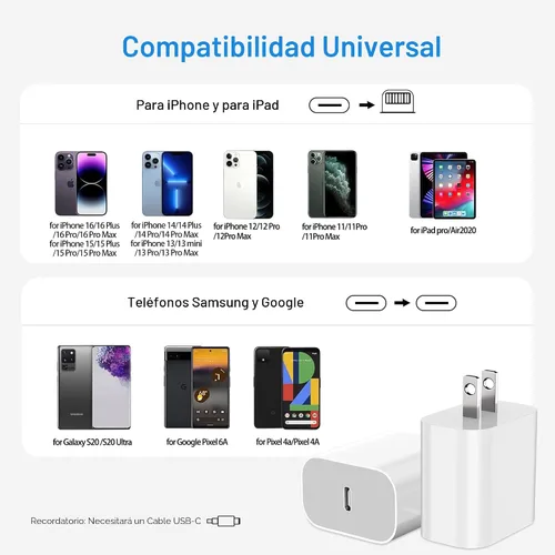 Miniatura 7 de Bloque de carga USBC para enchufe de carga de iPhone 17, certificado MFI rápido USB C cubo de pared, paquete de 2 adaptadores de corriente