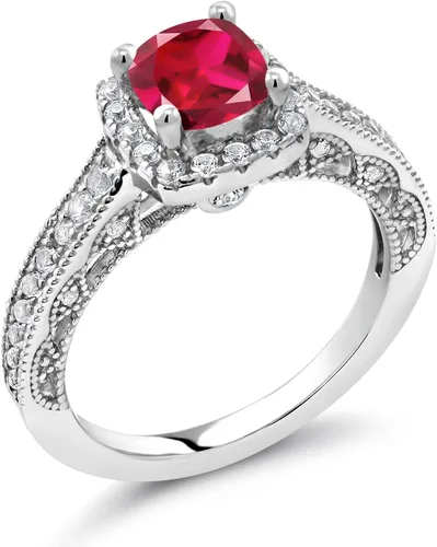 Miniatura 107 de Gem Stone King Anillo de compromiso de plata de ley 925 de 0.236 in con piedra natal y zafiro blanco creado con acento Anillo de compromiso