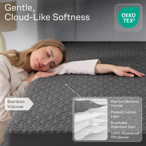 Miniatura 3 de 100% Waterproof Twin Mattress Protector - 360 Protection Against Spills, Stains & Accidents for Parents & Pet Owners - Noiseless & Cooling Viscose