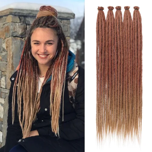 Miniatura 13 de Leeven Extensiones de rastas grises de 40 hebras de 18 pulgadas con terminación única hechas a mano, extensiones de rastas suaves de 0.6 cm