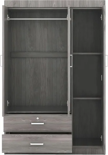 Miniatura 7 de Armario de madera de 68.2 pulgadas de alto con espejo, moderno armario independiente de madera con 3 puertas y cajones de bloqueo, armario