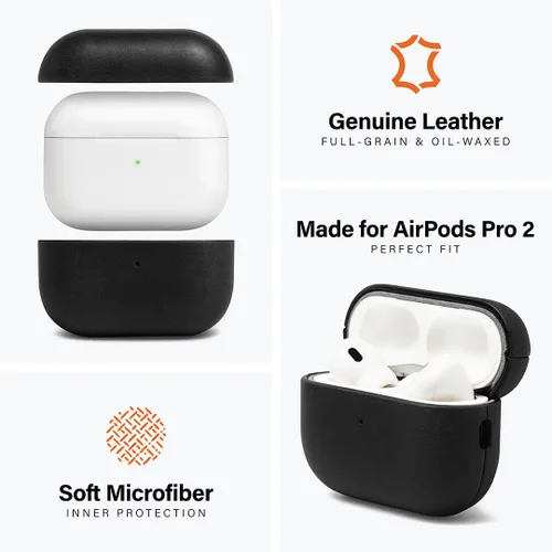 Miniatura 4 de KORDIZ Funda de cuero para AirPods Pro de 2ª generación - Funda de piel de vaca encerada con aceite genuino para Airpods Pro 2 - Pátina vintage Negro
