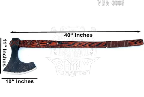 Miniatura 3 de SHINY CRAFTS® Hacha Vikinga Hecha a Mano Hacha Nórdica- Hacha Berserker de Dos Manos de 40" de Largo Hacha Forjada - Hacha Barbuda - con Funda VBA-08