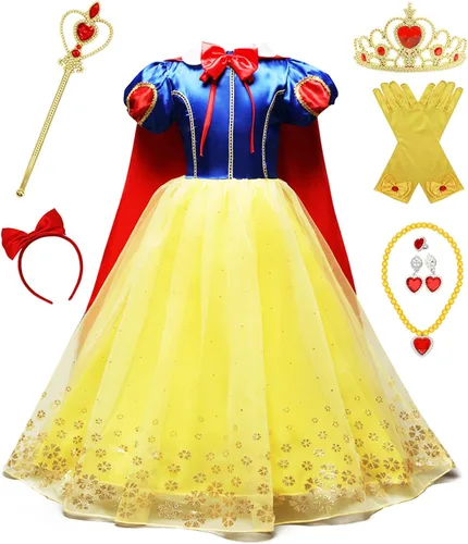 Vestido de princesa para niñas pequeñas con peluca, corona, maza, guantes de 3 a 12 años