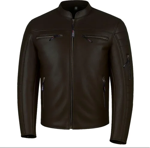 Miniatura 11 de REVOLT Chaqueta de motociclista para hombre, de cuero natural de búfalo, con protección CE - Ventilación, para crucero, motociclista, touring, Marrón