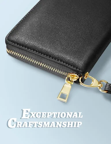 Miniatura 4 de Cartera para mujer con tarjetero para tarjetas de crédito, bolsillos para dinero, correa de pulsera, monedero con bloqueo RFID, gran capacidad