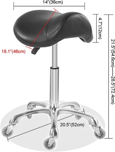 Miniatura 3 de Antlu Silla de Sillín para Clínica de Masaje, Spa, Salón, Corte, Silla Giratoria con Ruedas, Altura Ajustable (Negro)