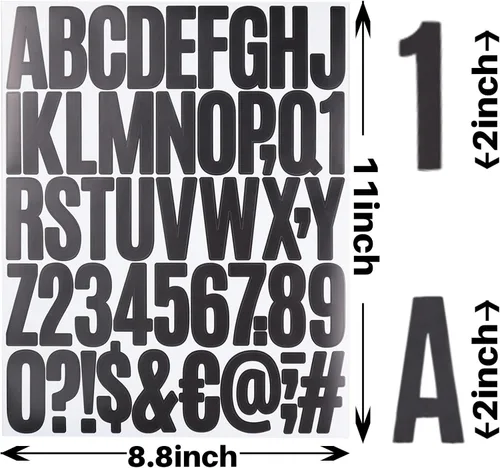 Miniatura 7 de 8 hojas de calcomanías de números de letras, calcomanías de vinilo del alfabeto de 2 pulgadas, calcomanías autoadhesivas de letras de puntuación