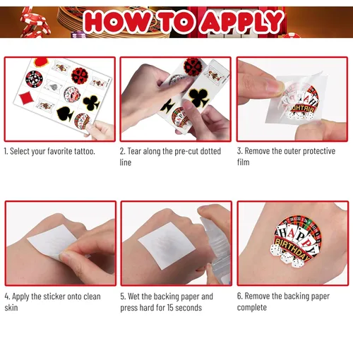 Miniatura 8 de 96 piezas de divertidos tatuajes temporales precortados de casino para niños, decoración de fiesta de cumpleaños, suministros de decoración, lindas
