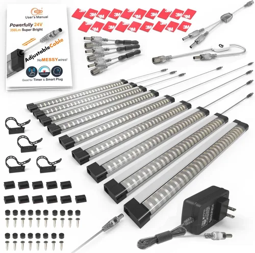 Miniatura 19 de EBD Luces LED Bajo Gabinete Cableadas Incorporadas Cable Ajustable Entrada Intermedia Luces Bajo Mostrador para Fregadero de Cocina 9 Pcs 4050 Lm