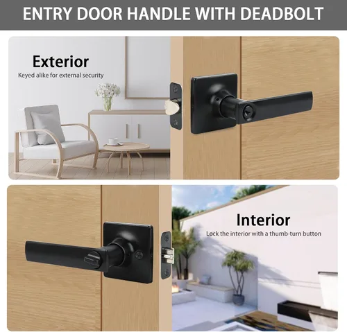 Miniatura 5 de Cerraduras de manija de puerta de entrada con llaves, manija de puerta de bloqueo cuadrada para oficina, dormitorio, apto para puertas laterales