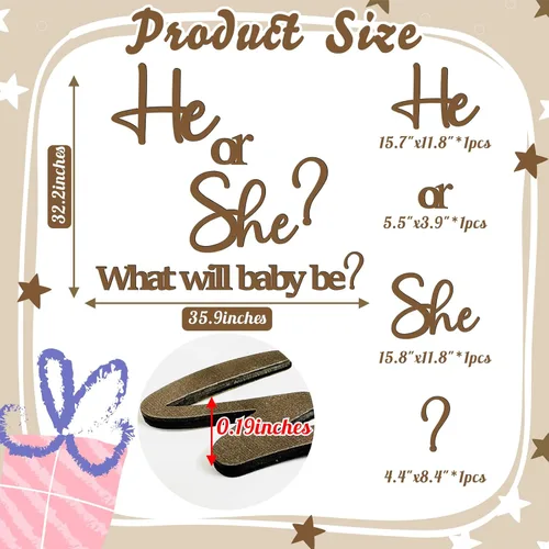 Miniatura 3 de Grandes calcomanías de revelación de género para telón de fondo, señal de baby shower de madera, ¿él o ella? ¿Qué será el bebé? Arco de globos