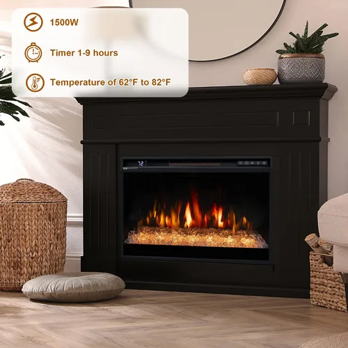 Miniatura 6 de Insertos de chimenea eléctrica de 26 pulgadas, chimenea eléctrica empotrada de 1500 W con control remoto, cristal, protección contra