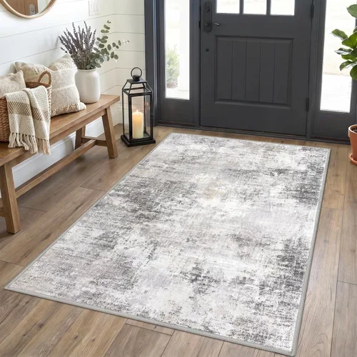 Miniatura 87 de IOHOUZE Alfombra pequeña abstracta de 2 x 3 pies, alfombra de entrada lavable para entrada interior, alfombras con respaldo de goma, alfombra gris